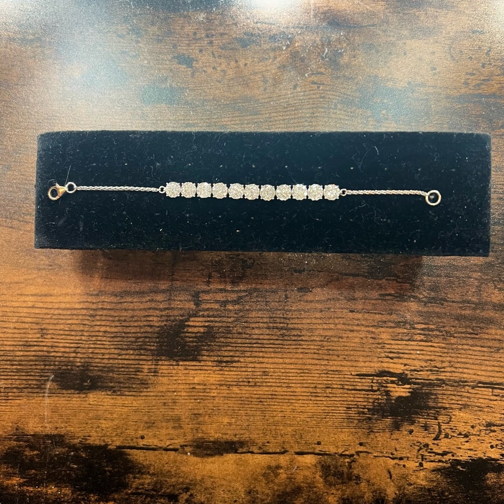 Genuine Real 2.00 ct. t.w. Diamond Cluster Bracelet in Sterling Silver